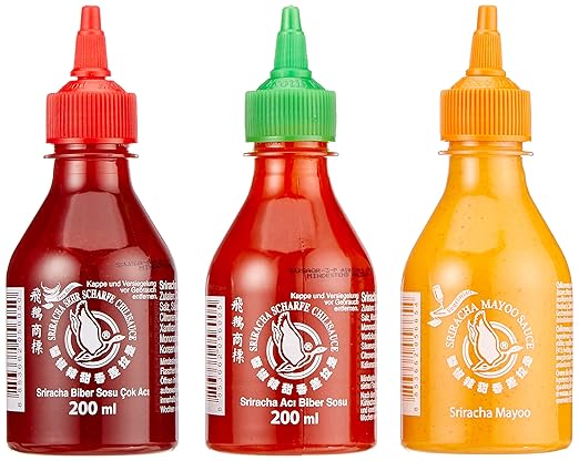 Flying Goose Sriracha Scharfe Chilisaucen Mischkarton In 3 Geschmacksrichtungen Wurzsauce Aus Thailand 12er Pack A 200 Ml 5 X Scharf 4 X Sehr Scharf 3x Mayoo Amazon De Lebensmittel Getranke