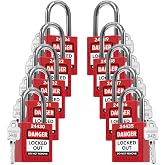 TRADESAFE Lockout Locks, 10 Red Loto Locks Keyed Different, 1 Key Each | Non-Conductive Nylon Lockout Padlocks, Stainless Steel Shackle, Key Retaining Brass Core Cylinder, Multilingual Labels