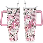 Sunmdecor Mother's Day Gift for Mom Grandma from Son Daughter, 40 Oz Pioneer Women Flower Tumbler with Handle and Silicone Straws - Birthday Gifts for Wife Daughter