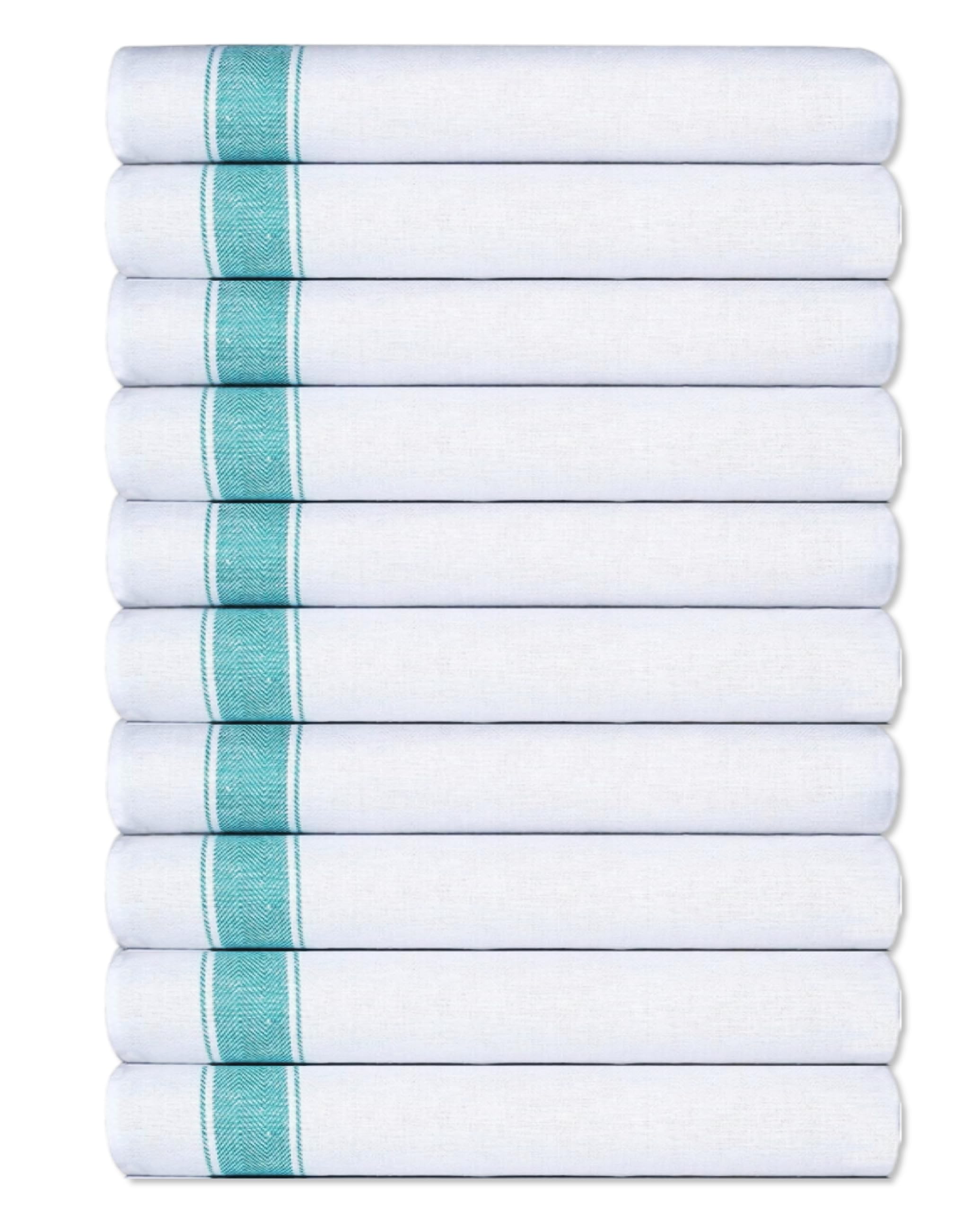 A & B TRADERS Waffle Weave Herringbone Cotton Tea Towel Dish Drying Kitchen Cloth Professional Catering Bar Glass Cloth 50 x 75 cm (Green, 10)