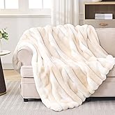 VFROO Plush Faux Rabbit Fur Throw Blanket – 850GSM Thick & Warm, Ultra Soft Fluffy Blanket for Couch, Bed, Sofa, Ideal Gift for Women, 50" × 60", Beige