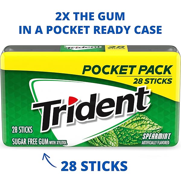 TRIDENT SPEARMINT SUGAR-FREE CHEWING GUM, 6 POCKET PACKS OF 28 PIECES (168 TOTAL PIECES)