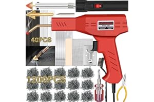 Wrdlosy 220W Plastic Welder, 1200PCS Staples 40PCS Rods Plastic Welding Kit, 5 in 1 Welding Tips Tape Sandpaper Wire Mesh Stand Metal Brush Screwdriver Plastic Welder Kit Bumper Repair Kit (Red)