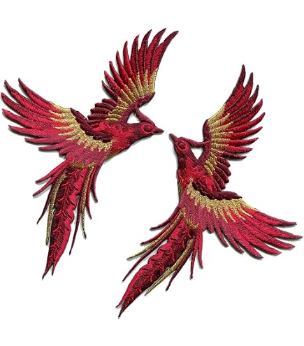 Amazon.com: 鳳凰鳳凰深紅色金鳥刺繡貼花貼S-1329 : 藝術、手工藝與縫紉