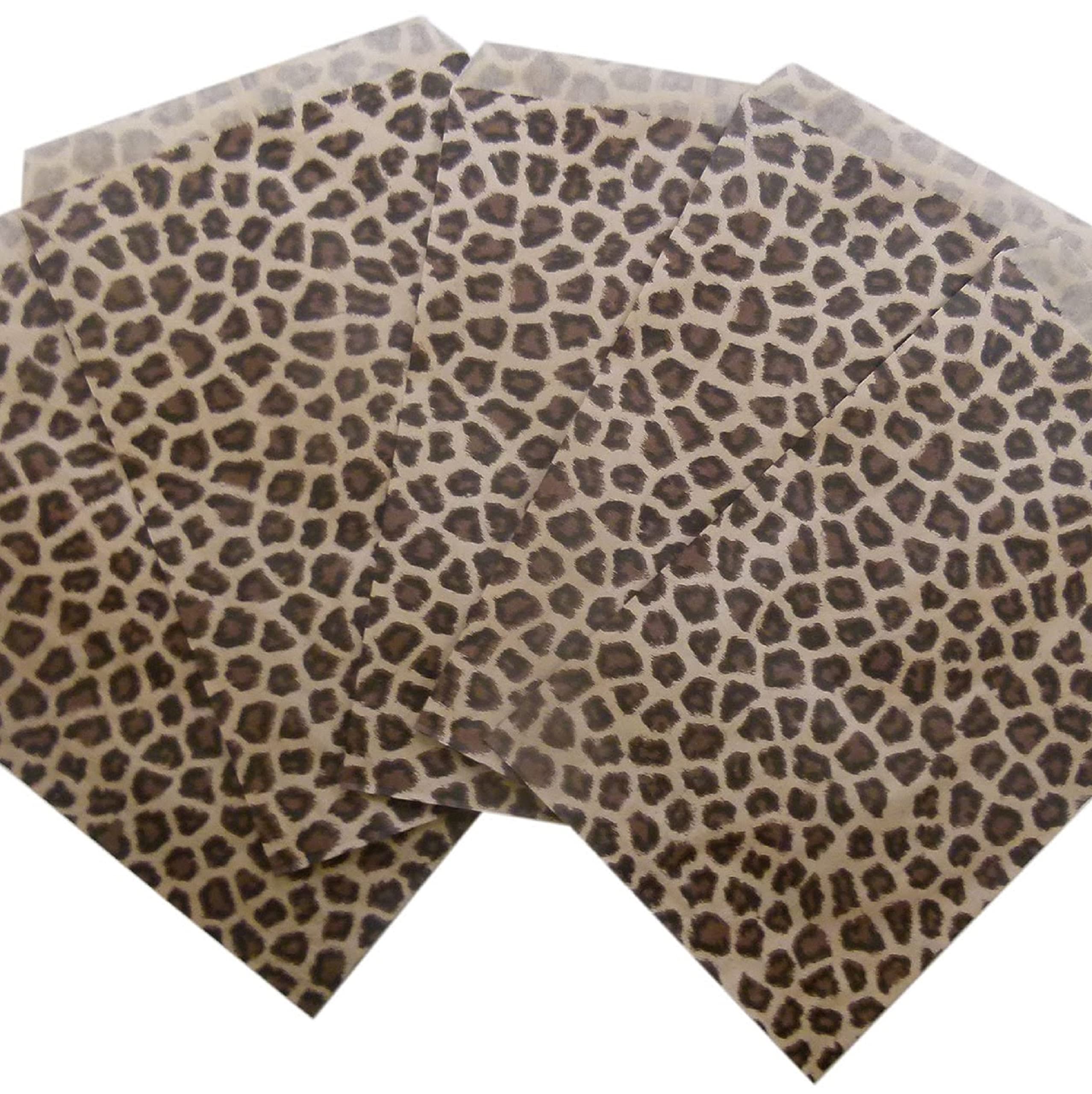N'icePackaging 50 Qty 6" x 9" Cheetah Leopard Print Flat Plain Paper Gift Bags or Patterned Decorative Bags for candy, cookies, merchandise, pens, Party favors, showers, holidays, events and gifts