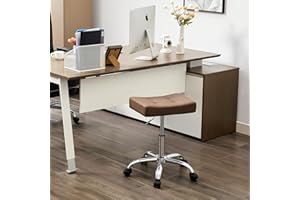 FIRAVOE Ergonomic Desk Stool with Wheels (Adjustable Height 17"-21") (300lbs Capacity) Faux Leather Office Stool (Coffee Brown)