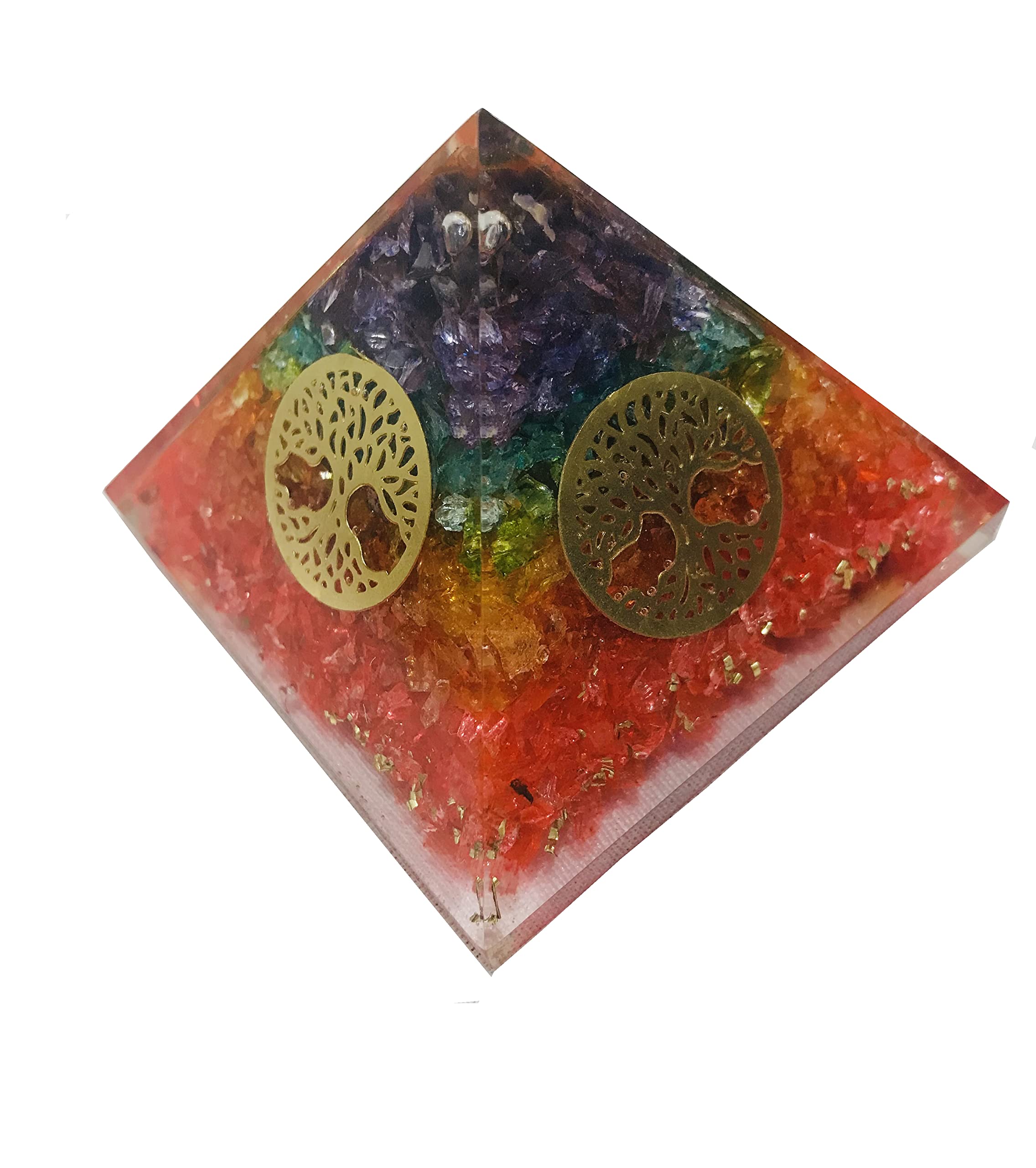 7 Chakra Tree of Life Pyramid Crystal Quartz Positive Energy Generator Pyramids Healing Stones for EMF Protection Meditation Chakra Balancing, Yoga Spiritual Gift 65-70 mm