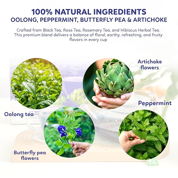 INDOCHINE BLENDS TEA BAGS | SUGAR-FREE, CAFFEINE-FREE HERBAL TEA | DOUBLE CHAMBER, INDIVIDUALLY WRAPPED BAGS | RICH IN NATURAL GOODNESS AND FLAVOR (50 TEA BAGS (PACK OF 1), COOLING (OOLONG, ARTICHOKE, BUTTERFLY PEA & PEPPERMINT TEA))