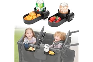 VIOTIIN 2-Pack Stroller Wagon Snack Tray with Spill-Proof Cup Holders - Compatible with WONDERFOLD W2 & 4 Elite (2 & 4 Seats) | Kid Snacks & Drinks Tray, Detachable, Easy Install, Dishwasher Safe.