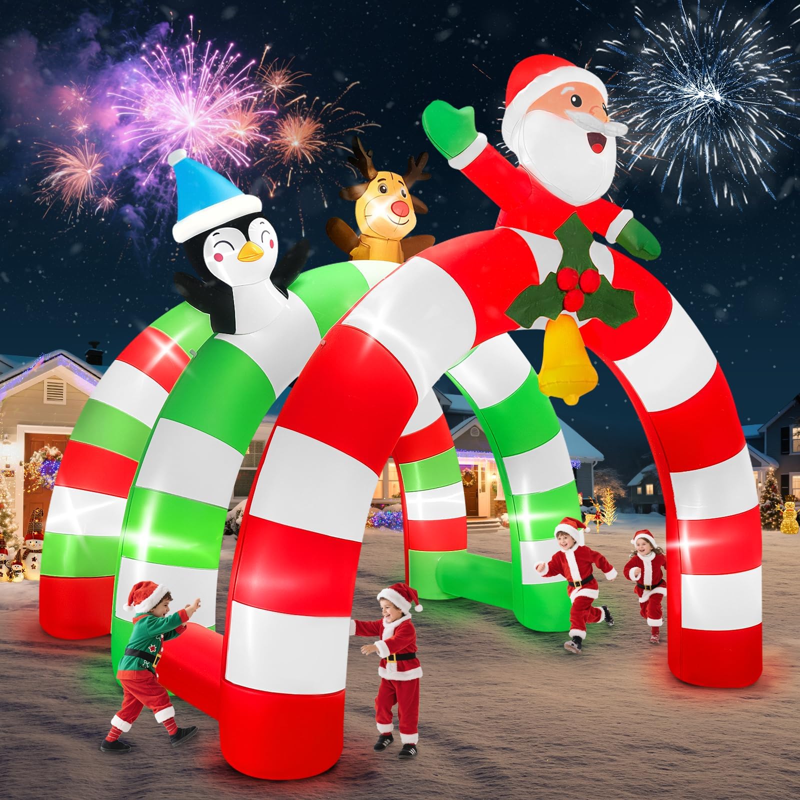 Photo 1 of 12FT Christmas Inflatable Archway with LED Light, Kalolary Santa Elk Inflatable Tunnel Stereoscopic Xmas Penguin Arch Inflatables Christmas Blow up Outdoor Decoration for Yard Lawn Party Shopping Mall