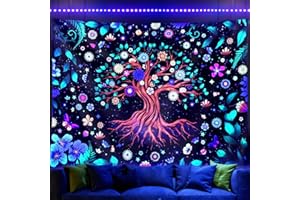 Addwel Blacklight Tree of Life Tapestry, Trippy Upright Tapestry Glow In The Dark, UV Reactive Black Light Tapestries Posters Wall Hanging for Backdrop Bedroom Dorm Living Room Decor with 3Hooks and