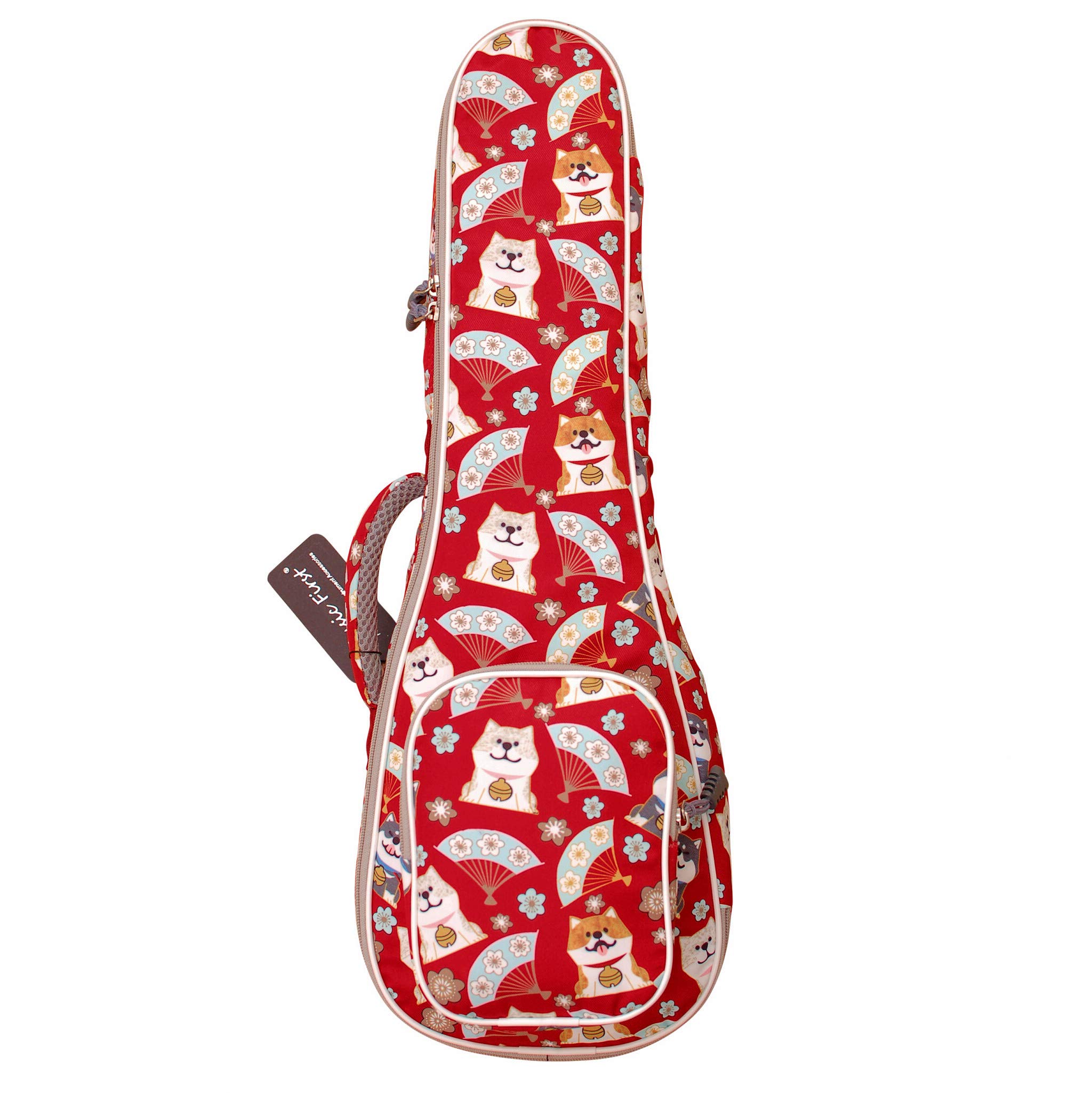 MUSIC FIRST Cute Cartoon 'Shiba Inu and Sakura' Dog Ukulele Case, Fit for 26~27 inch Tenor Ukulele, Red