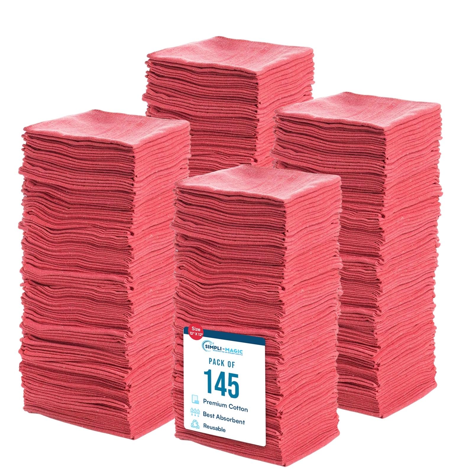 Photo 1 of ***(USED/ UNKNOWN IF MISSING PARTS)***Simpli-Magic Cotton Shop Towels, Commercial Grade, Red, 145 Pack, Size: 14" x 12"