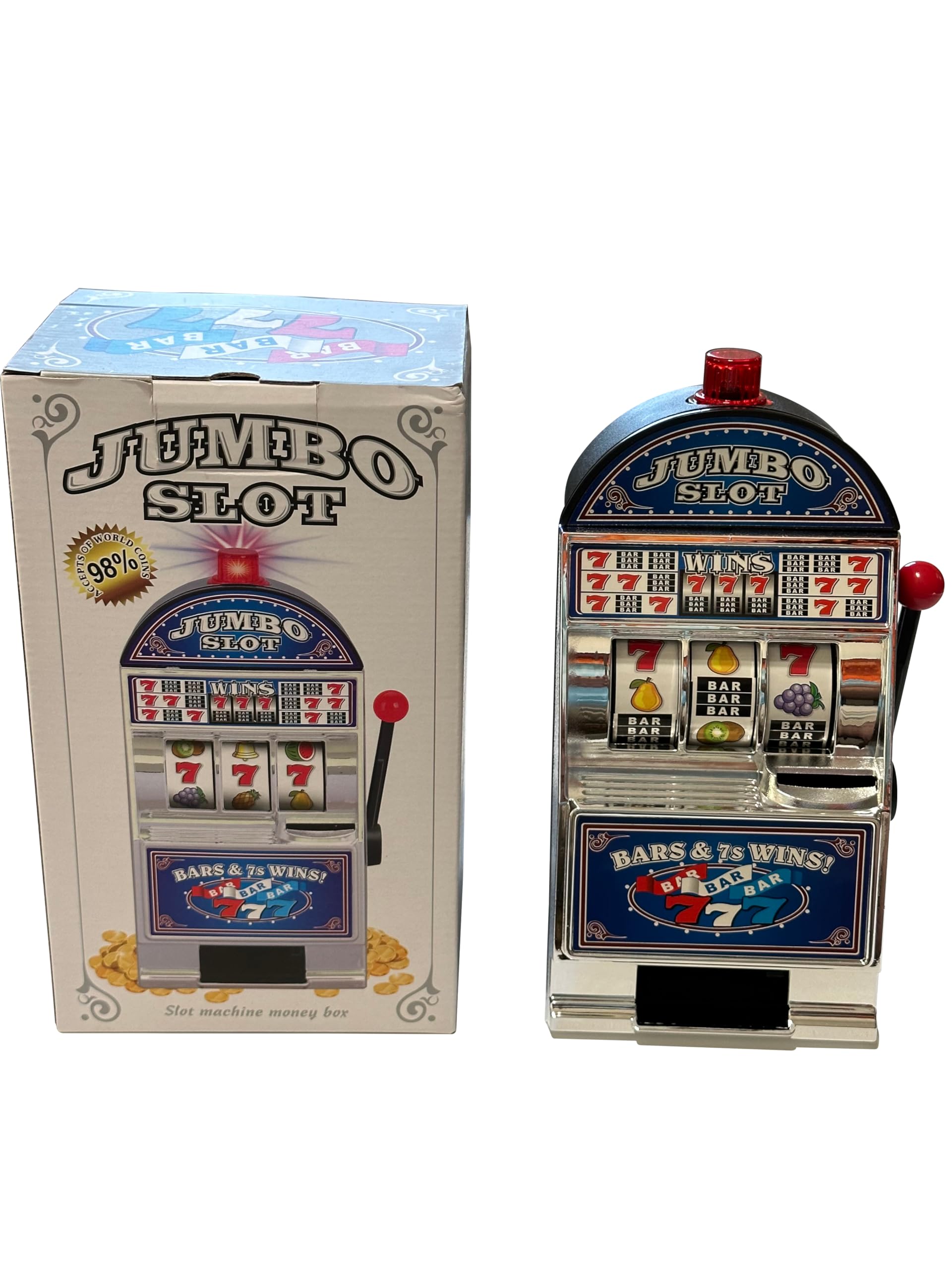 Photo 1 of 777 Silver Slot Machine Casino Toy Piggy Bank Replica with Flashing Lights and Jackpot Alert Sounds