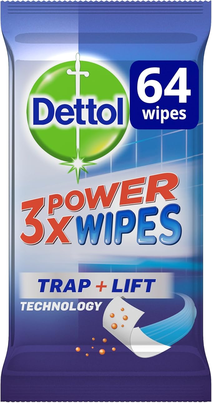 Dettol 3X Power Bathroom Cleaner Wipes, 64 Wipes, Pack of 2, Total 128