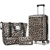 LARVENDER Expandable Carry on Luggage 20inch Suitcase with Wheels, Cheetah | 22x14x9 Airline Approved, Leopard Prints PC+ABS Hardshell, Expands 2", 360&deg; Spinner Wheels, TSA Lock, 3-Piece Set with Duffel
