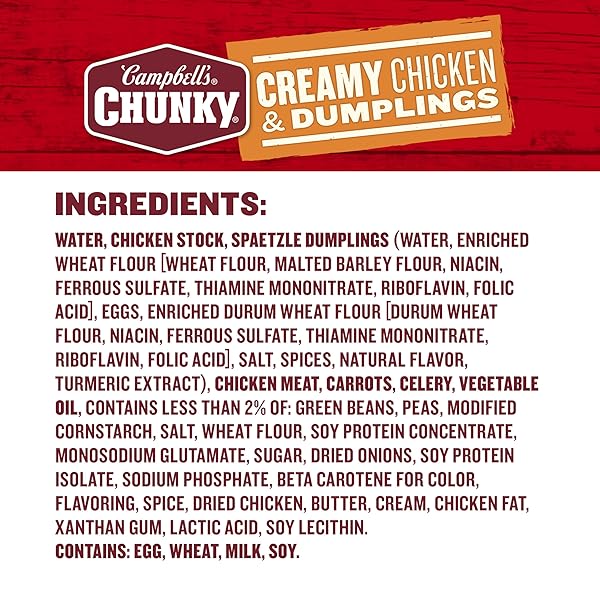 CAMPBELL’S CHUNKY SOUP, CREAMY CHICKEN AND DUMPLINGS SOUP, 18.8 OZ CAN