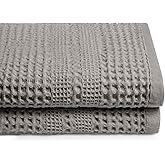 GILDEN TREE Waffle Towels for Bathroom, 100% Cotton Quick Dry Towel, Waffle Bath Towels Large, Absorbent Lightweight Travel Towel, Bath Towels Set of 2, Classic Style (Pewter)
