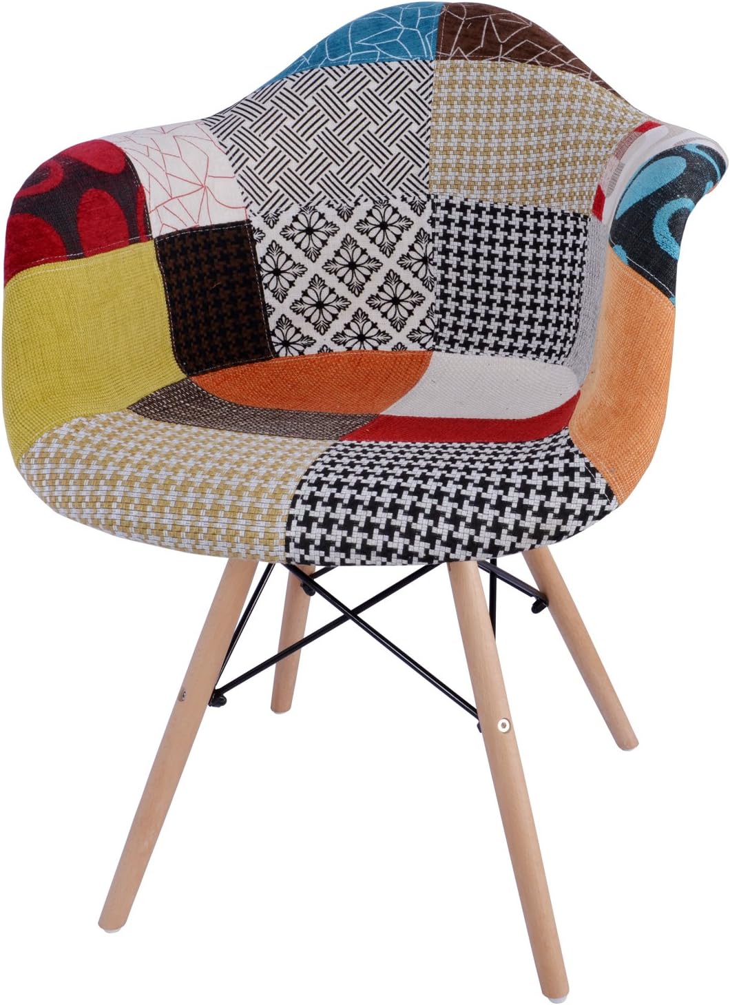 【Retro Chair with Armrest】Hollylife Multicolored Vintage Patchwork Chair Retro Lounge Armchair