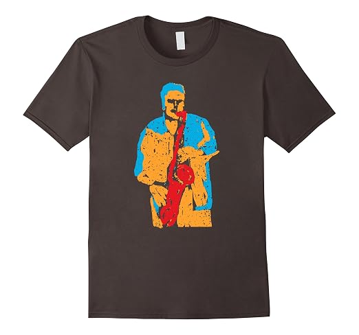 Mens Jazz Saxophone Musician T-shirt 2XL Asphalt