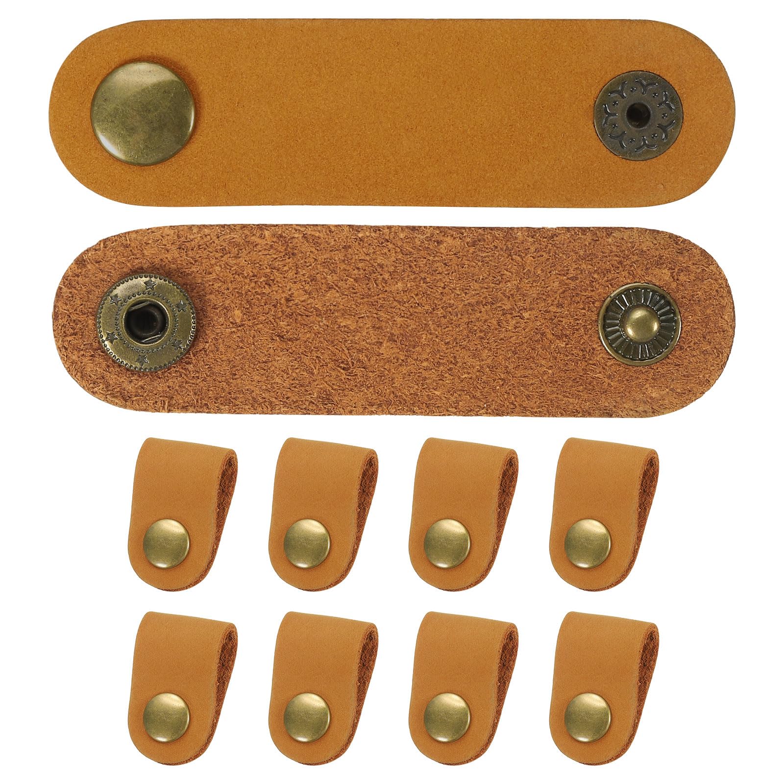 PATIKIL Leather Cord Organizer Cable Straps, 10Pcs 8x2cm Portable Cable Leather Clips USB Holder Earphone Cord Management for Cable, Wire, Yellow