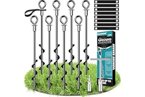 PAYIVSVE Ground Anchors Screw in 8Pcs, Trampoline Stakes Anchors with Straps Resistant High Wind, Earth Anchor for Swing Set, Tent, Trampolines, Carport, Canopies(8x15in)