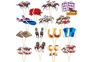 ZATAYE Kentucky Derby Cupcake Toppers, 30 PCS Derby Day Party Supplies Cake Toppers, Horse Racing Derby Cake Decorations, Run for the Roses Cupcake Toppers Toothpicks for Derby Horse Themed Party Supplies
