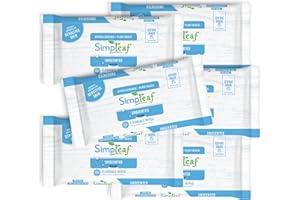 Simpleaf Flushable Wet Wipes Unscented | Plastic Free, Paraben & Alcohol Free | Hypoallergenic & Safe for Sensitive Skin | Soothing Aloe Formula | Adult Toilet Wipes (6 x 50 Counts Pack) 300 Counts