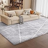 Vamcheer Modern Area Rug 5x7 - Upgraded 10mm Thick Sponge for Exceptional Comfort, Abstract Area Rug for Living Room/Bedroom/Office, Non-Shedding & Easy to Clean, Grey White Oblique Lines
