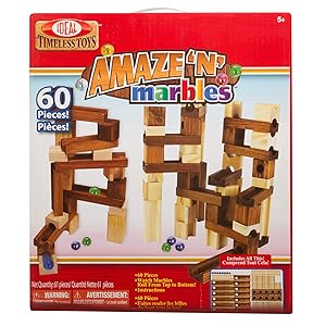 Ideal Timeless Toys Amaze 'N' Marbles 60 Piece Classic Wood Kids Construction Set
