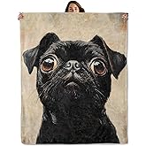 Black Pug Dog Throw Blanket for Boys Girls Kids Adults Women, Fuzzy Warm Soft Cozy Flannel Blankets Gifts for Bedroom, Couch, Travel, Home Decor 50x60 in