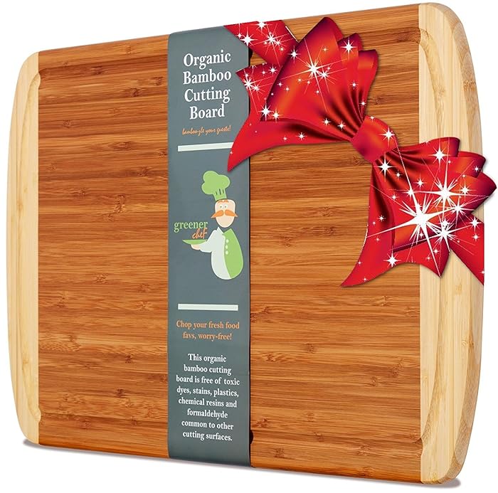 Extra Large Organic Bamboo Cutting Board for Kitchen - LIFETIME REPLACEMENT BOARDS - Best Wood Butcher Block with Juice Groove for Chopping Vegetables & Carving Meat & Wooden Serving Tray for Cheese