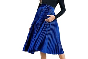 FUNJULY Maternity Skirts Velvet High Elastic Waisted A Line Pleated Ruffle Casual Flowy Swing Holiday Skirt with Belt