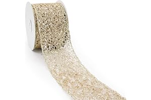 CT CRAFT LLC Sparkling Glitter Mesh Ribbon for Home Decor, Gift Wrapping, DIY Crafts, 2.5” x 10 Yards x 1 Rolls - Champagne Gold