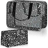 Aliceset 2 Pcs Large Clear Star Makeup Bag 12 x 5 x 8 Inch Cute Cosmetic Bag with Handle and Medium Makeup Pouch Waterproof PVC Travel Toiletry Storage Pouch Zipper Design for Storage Travel(Black)
