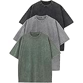 Flygo 3 Pack Men Oversized T Shirts Acid Washed Unisex Tee Loose Fit Short Sleeve Casual Streetwear Baggy Basic Tops