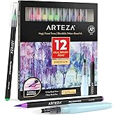 ARTEZA 12 Watercolor Pens for Artists, Magic Tones Real Brush Pens, Blendable Watercolor Markers for Adults