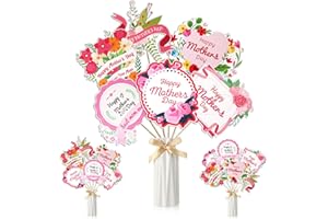 Rotatingpals 48 Pcs Happy Mother's Day Party Centerpiece Sticks Best Mom Love You Mothers Day Table Decorations Pink Flowers Table Toppers for Mother's Day Party Decoration Supplies Cake