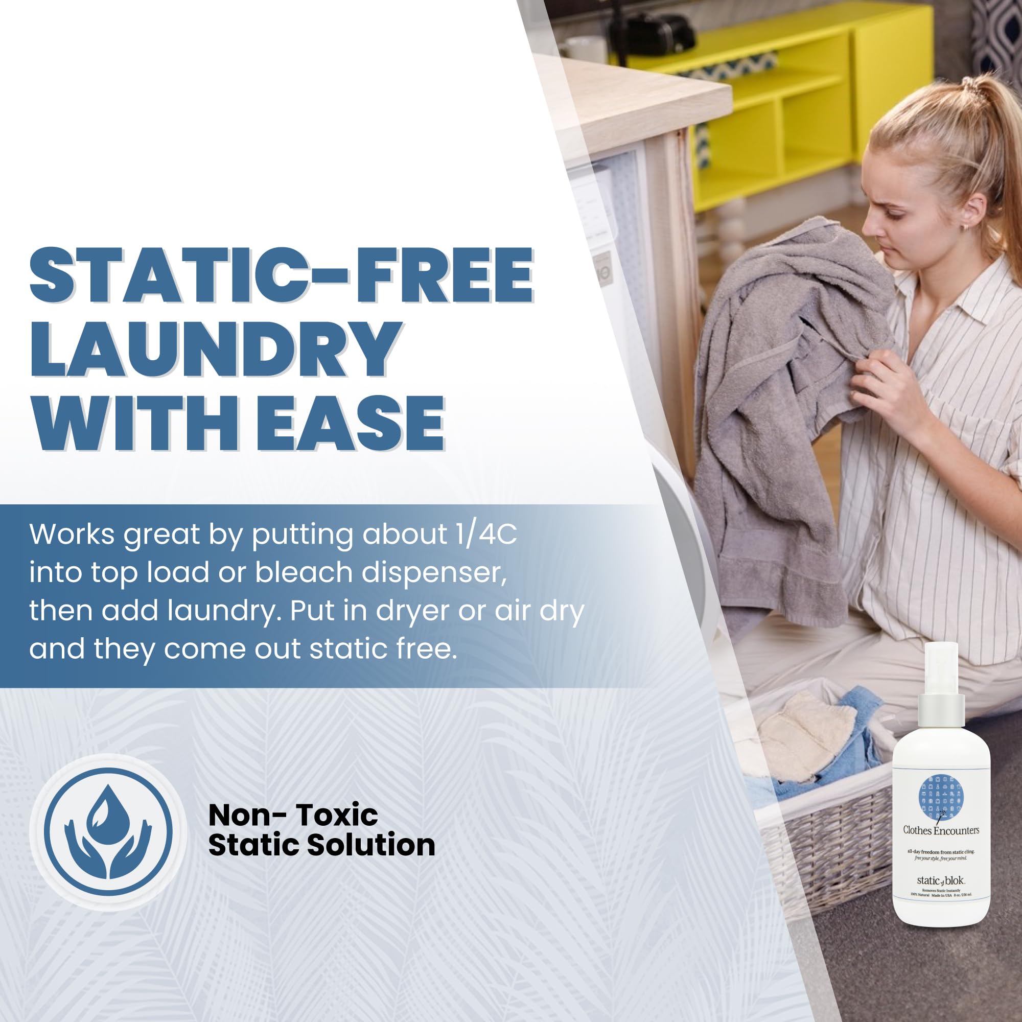 Static Blok Anti-Static Spray for Clothes - Instantly Eliminate Static Cling, Flyaways, and Shocks from Clothes, Fabrics, Linens, Blankets & Rugs- All-Natural Formula - Lasts All Day- 8oz