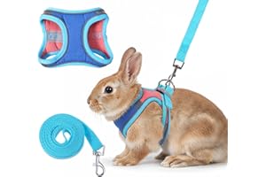 AIYORSE Adjustable Bunny Harness and Leash Set, Double Buckles Breathable Mesh Rabbit Vest with Reflective Strips, Escape Proof Small Pet Walking Training Gear for Rabbits, Kittens, Ferrets, Guinea Pigs (M)