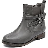Ataiwee Women's Ankle Boots - Classic Side Zip, Comfortable Platform, Cover with Buckle Strap, Round Toe, Low Chunky Heel Comfort Slip On Fashion (Black/Dark Brown/Grey) Boots.