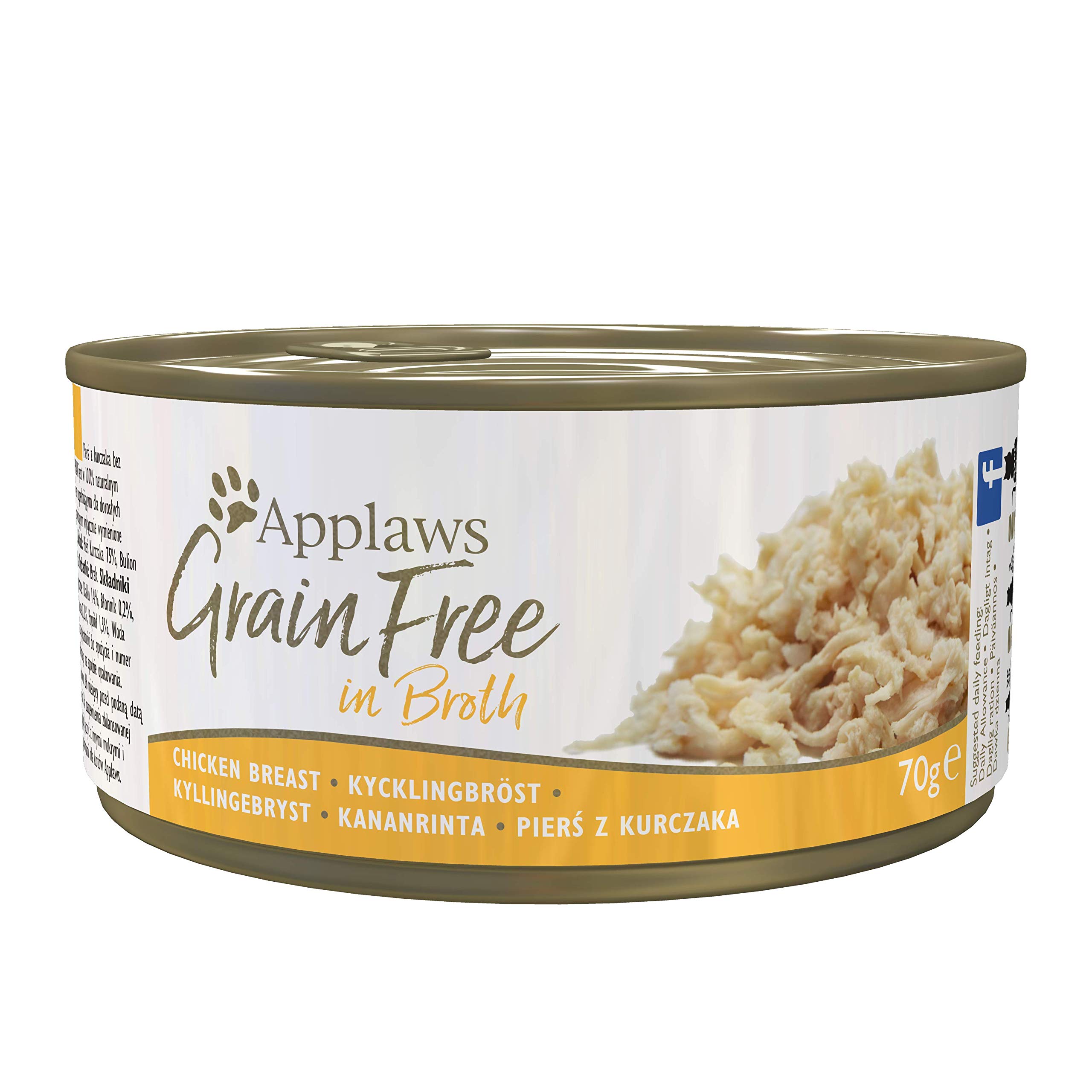 Applaws 100% Natural Grain Free Wet Cat Food, Chicken in Broth, 70g Tin (Pack of 24)