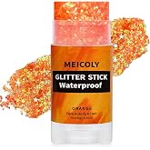 MEICOLY Orange Face Glitter Stick,Halloween Hair Glitter Stick for Women,Autumn Sparkle Orange Accessories Body Glitter Makeup,Waterproof Fall Face Glitter for Party Rave Festival
