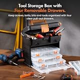 VonHaus Utility Tool Box Storage Organiser Case with 4 Drawers view 3