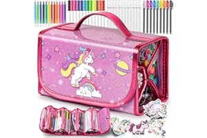 beefunni Unicorn Fruit Scented Washable Markers Set 45 pcs with Glitter Pencil Case, Arts and Crafts for Kids Age 4-6 6-8, Co