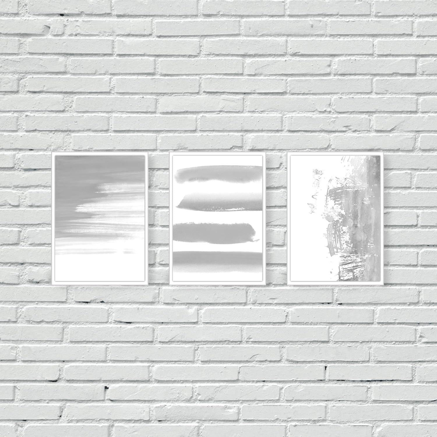 Grey abstract prints Set of three silver wall art decor posters