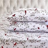 Elegant Comfort Holiday Christmas Flannel Sheet Set, King, Cardinal
