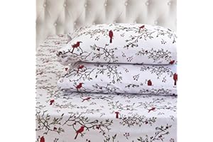 Elegant Comfort Ultra Soft 4-Piece 100% Turkish Cotton Flannel Sheet Set - Holiday Christmas Flannel Sheets, Warm and Cozy Premium Quality, Deep Pocket Fitted Sheet- King, Cardinal