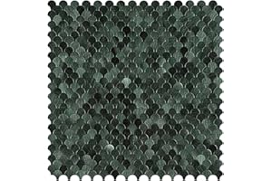 Tile Fish Scale Fan Shape Mosaic Tile Peel and Stick Backsplash for Kitchen and Bathroom(Green,12 sheet)