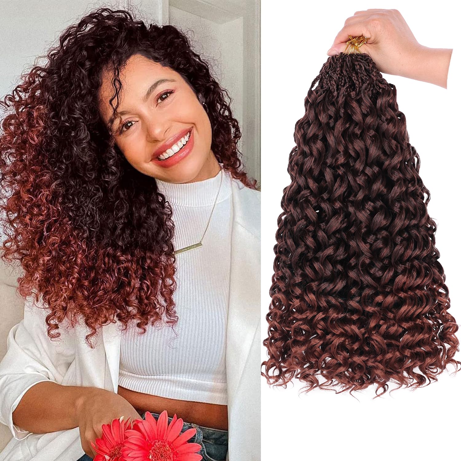 Mscat 8 Packs Gogo Curl Crochet Hair 14 Inch Ombre Ginger Ocean Wave Crochet Hair Copper Red Pre Looped Curly Goddess Box Braids Synthetic Beach Curl Braiding Hair for Women(8 Packs, T350#)